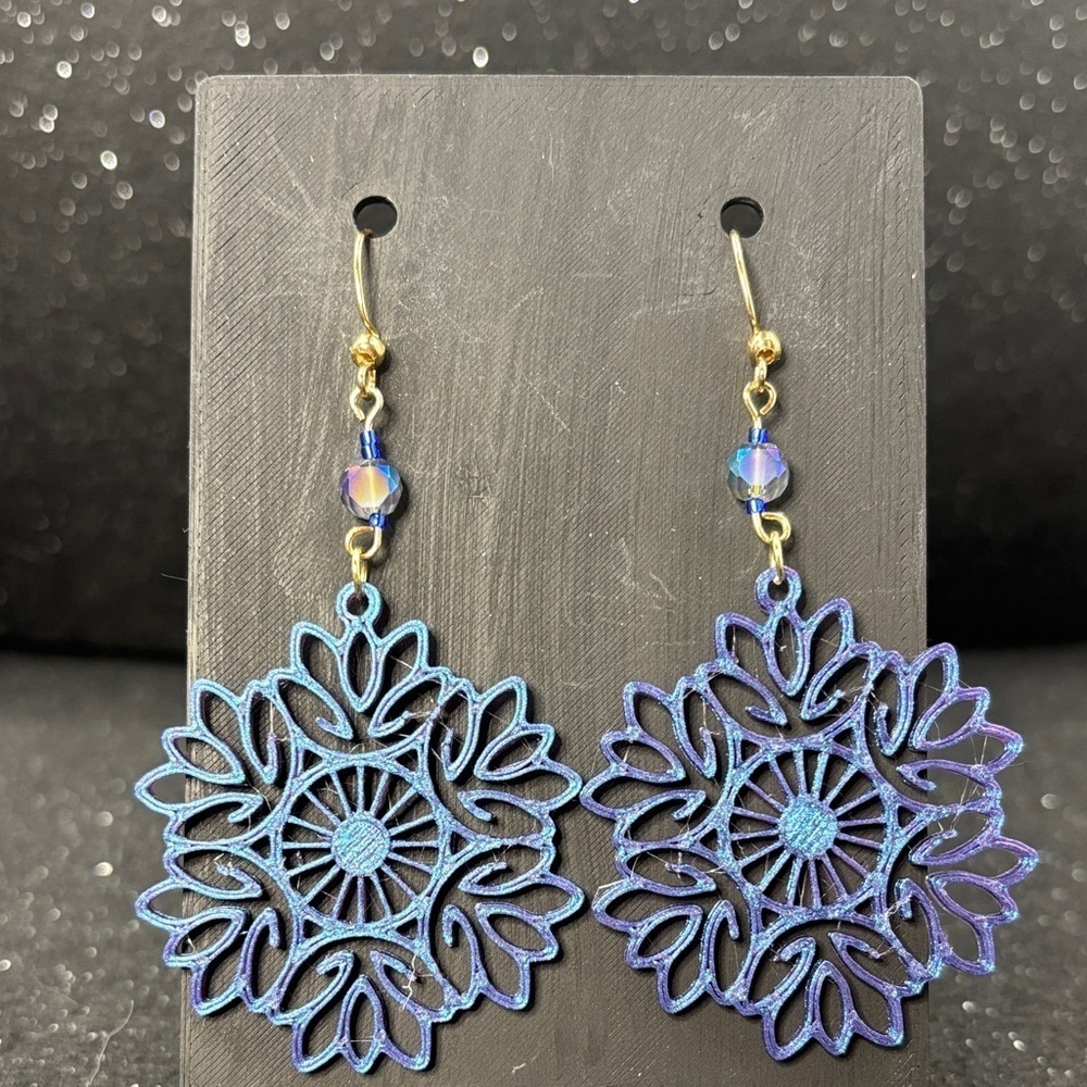 Blue and Purple Color Shift Filigree Earrings - Picture 1 of 5